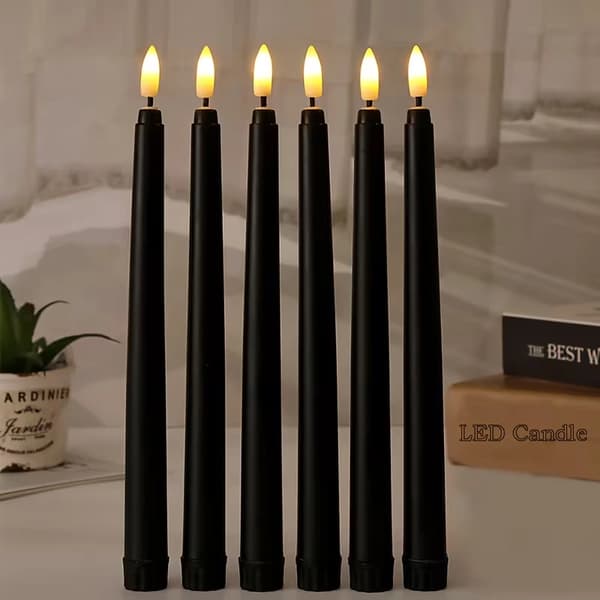 Pakke med 6 sorte LED-simulerede stearinlys med langt skaft, dekorative udendørslamper, julepynt