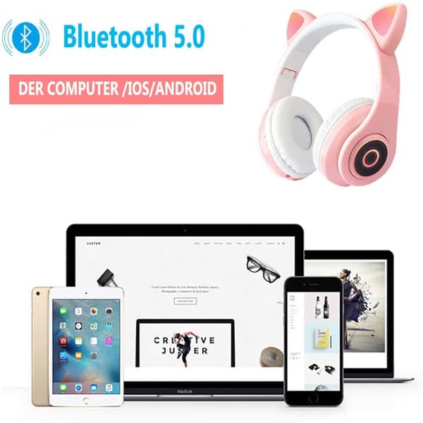 (Khaki) Hodetelefoner med LED-lys On-Ear-hodetelefoner