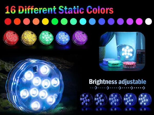 4-pack sänkbara LED-lampor, vattentät undervattensbelysning, med fjärrkontroll