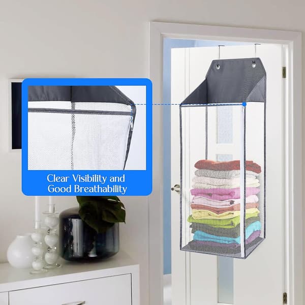 Large Hanging Laundry Hamper, Mesh Over The Door Hamper with Zipper Compatible with Laundry Organizer, Foldable Wall Hanging Laundry Basket Compatible with Bathroom