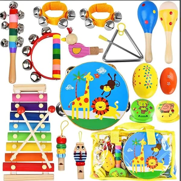 Trämusikinstrumentset med xylofon, leksak för småbarn 3-5 år