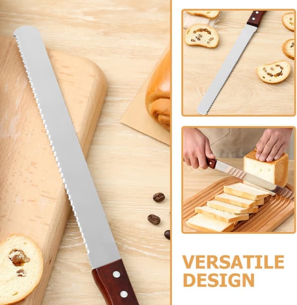 Stainless Steel Bread Knife, Serrated Bread Slicer, Kitchen Baking Tool for Slicing Toast, Loaf, Cake