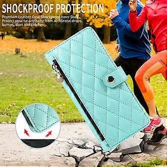 Compatible Wallet Case with Straps for Samsung Galaxy A55 5G, Diamond Pattern Leather Stand Phone Case (Light Green)