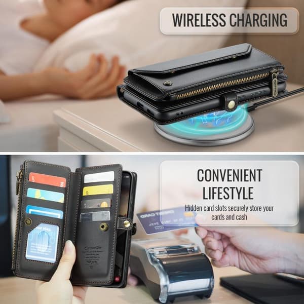Samsung Galaxy S26 5G Etui med Kortpladser, Lynlåspung, RFID Beskyttende Læder Sort Sort Sort Svart