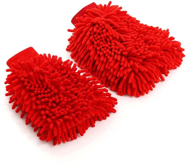 2 Mikrofiber Bilvaskehansker Chenille Dobbeltsidig Ripefri Løsfri Absorberende Rød