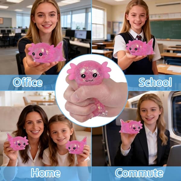 10 cm vaaleanpunainen kimalteleva ryömivä axolotl-squishy, hitaasti palautuva Pink