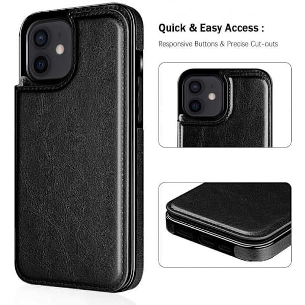 iPhone 12 / 12 Pro Stødsikkert Cover Kortetui 3-RUM Flip Sort Sort Svart