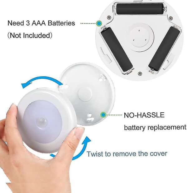 Bevægelsesaktiveret lampe, LED-sensor natlampe, (3 stk., varm hvid)