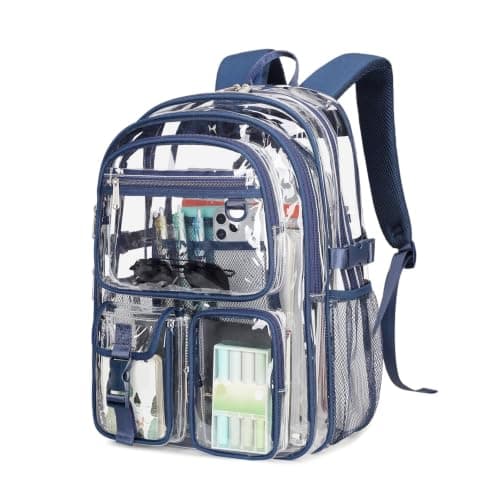 abshoo Large Clear Backpack for School Heavy Duty Transparent Bookbag with Multiple Pockets for Middle and High School (Navy Blue) Navy Navy