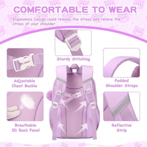 School Backpack for Girls Kawaii Ita Design for Elementary School Purple