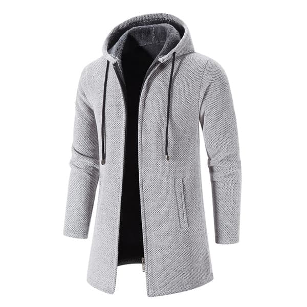 Bekväm enfärgad stickad kofta med dragkedja för män, ljusgrå, storlek M light grey M