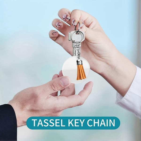 Sublimation Keychain, with Double-Sided Sublimation Surface for Heat Transfer, Tassel and Rope, for DIY