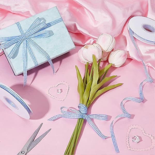 45 meter gingham-bånd polyester bøffelternet bånd 10 mm bredt blåt bøffelternet bånd forår sommer tyndt ternet bånd til håndværk hår