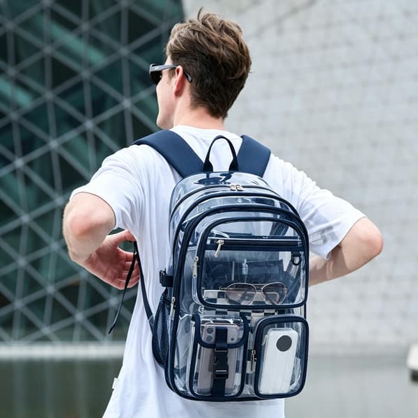 abshoo Large Clear Backpack for School Heavy Duty Transparent Bookbag with Multiple Pockets for Middle and High School (Navy Blue) Navy Navy
