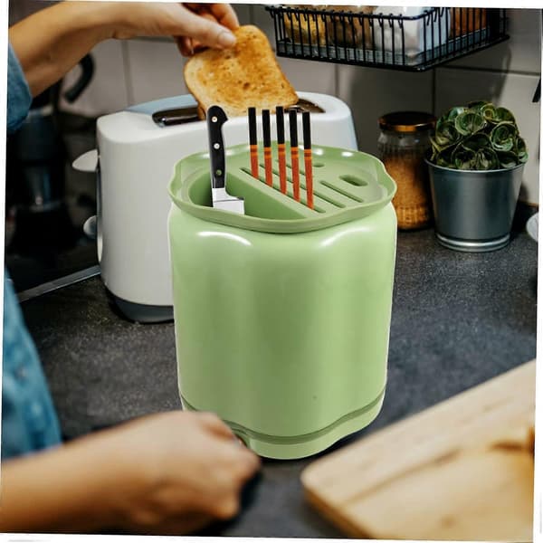 Kitchen Utensil Holder 360° Rotating Organizer with Drainage for Countertop, Chopsticks and Spoons
