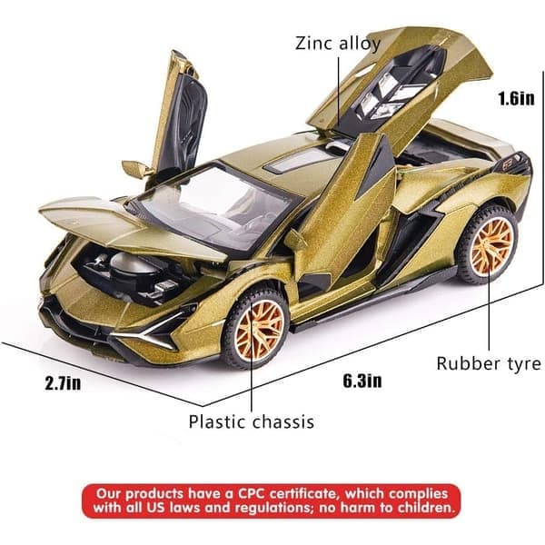 Legetøjsbiler Lambo Sian FKP3 Metalmodelbil med lys og lyd, pull-back legetøjsbil, grøn green