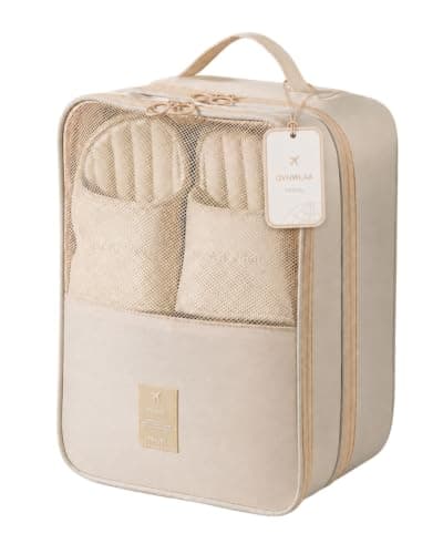 Bärbar reseskoväska för bagage, rymmer 3 par, 3-lagers skoförvaring Beige Beige