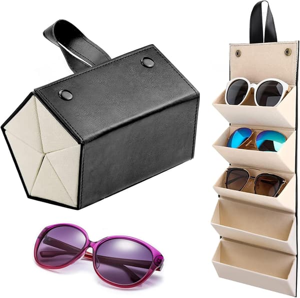 (Sort) Bærbar Rejsesolbrille Organizer, Sammenklappelig Vægmontering
