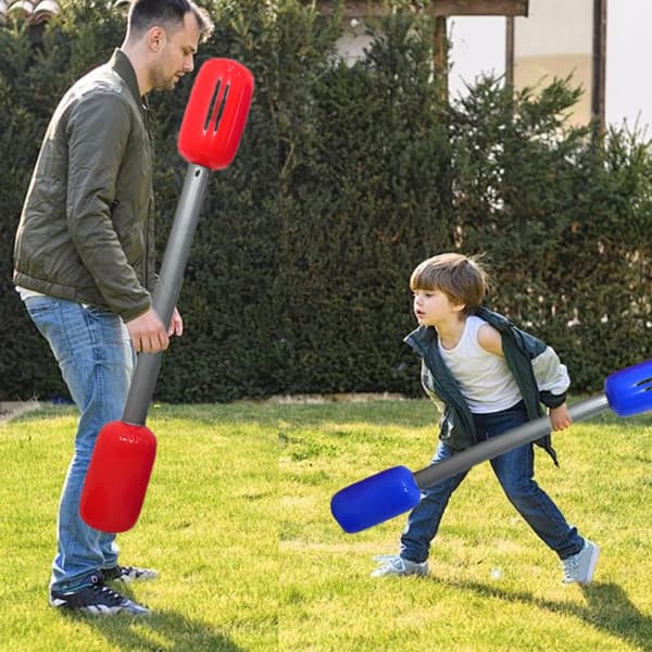 Inflatable Gladiator Game, Fun Interactive Outdoor Game with Batons, Beach Baton Kit with Mats, Inflatable Gladiator Competition Game for Kids
