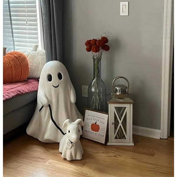 Spooky Dog Statue - Scary Ghost Dog Figurine, Home Decor, Ghost Walking Its Ghost Dog