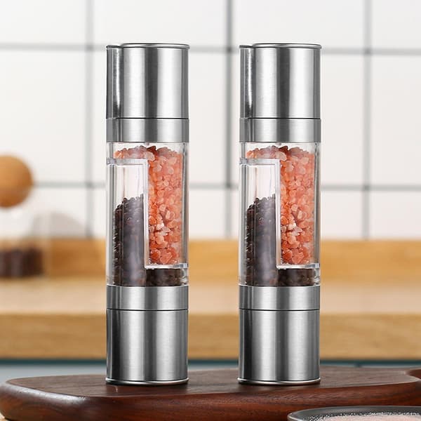 Adjustable Pepper Grinder with Dual Compartments and Large Bottle Opening - Manual Spice Mill