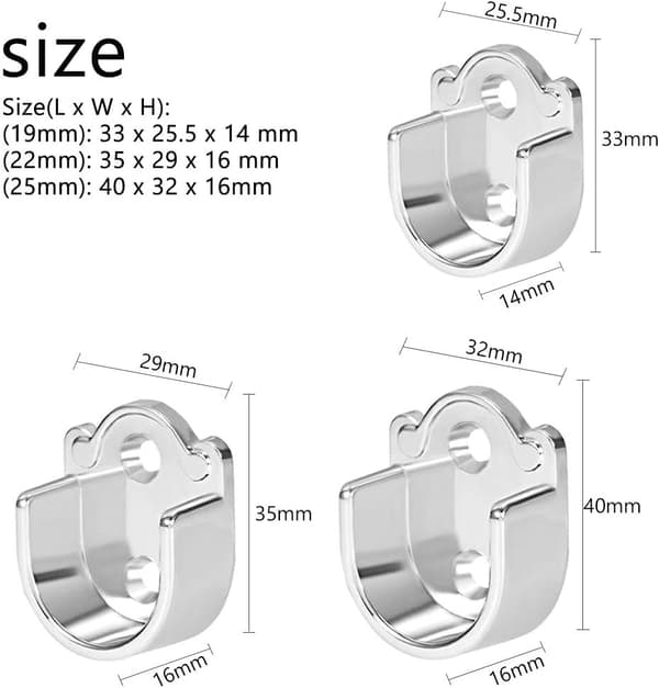 2 x 19 mm sinkflens dusjforhengstangfester, skapfeste