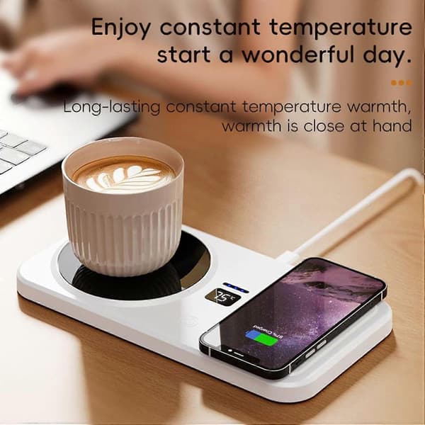 Coffee Mug Warmer with Wireless Charging, Smart Temperature Control, Non-Slip Base for Desk Use