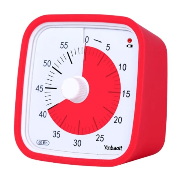 Visuell Timer 60 Minutter Rød, Klasserom Nedtellingstimer for Barn Justerbart Volum 10x10cm