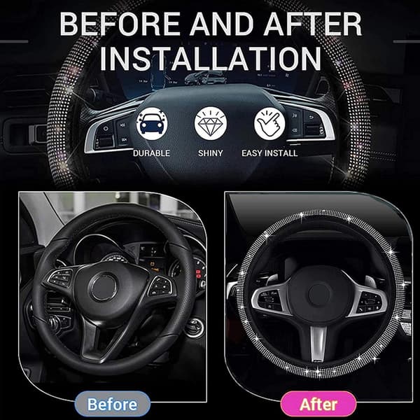 38 cm Crystal Steering Wheel Cover, Universal Diamond Steering Wheel