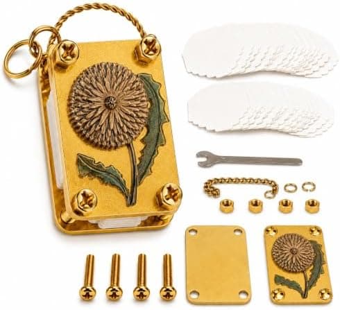 Mini Flower Press Keychain - Handmade Gold Metal Micro Press with 20 Sheets Dandelion Dandelion