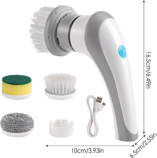 (White) Handheld Electric Rotary Scrubber, 3 Replaceable Brush Heads
