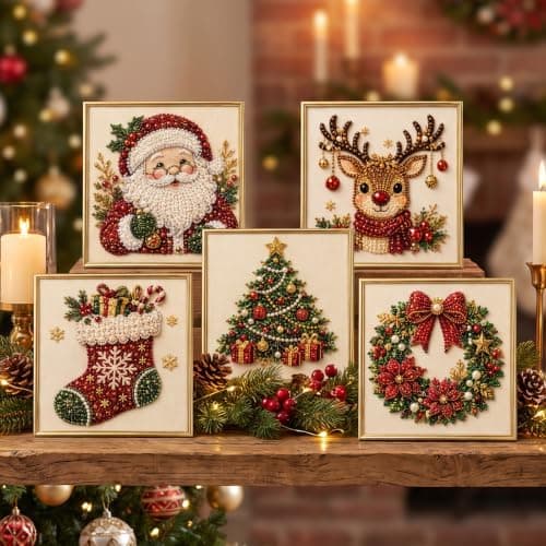 SundownAura DIY juleperlekunstsett med ramme for veggdekorasjon i hjemmet 5 stk 5pcs