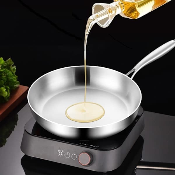 Professionel stegepande 28 cm induktion - 316 rustfrit stål - ubelagt pande, ovnfast - egnet til gaskomfurer, induktion