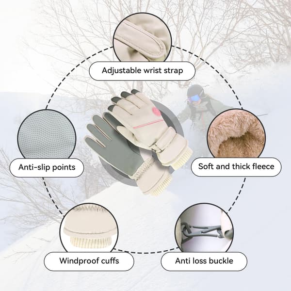 Women's Ski Gloves Winter Thermal Touchscreen Waterproof Gloves with Adjustable Wrist Strap Soft Lining Windproof Warm Snowboard Snow