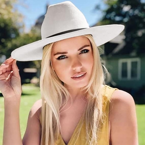 Dame Bælte Spænde Fedora Hat Klassisk Bred Skygge Filt Panama Hat