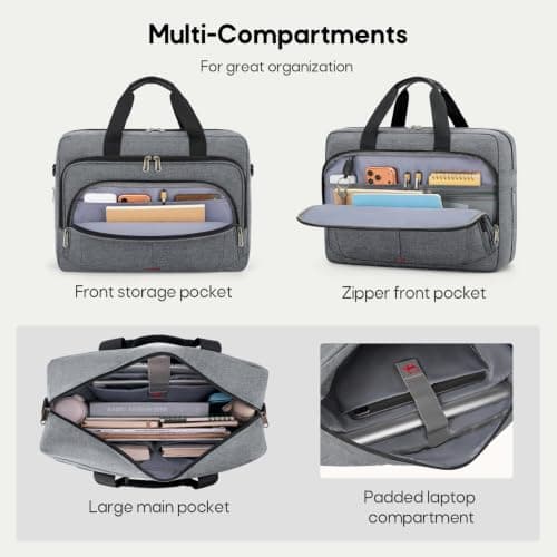 RAINSMORE 17,3\" Udvidbar Computertaske til Mænd, Laptop-taske til Forretningsbrug Grå Grey