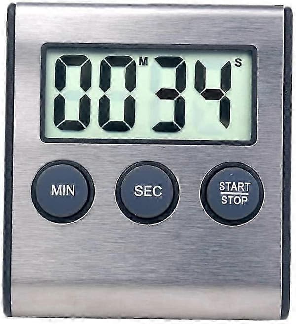 Mini Digital Timer, 24-timers format, Nedtællingstimer & Stopur, Til Køkken, Sport, Studier, Møder, Parkering, Medicinsk Behandling Rustfrit Stål