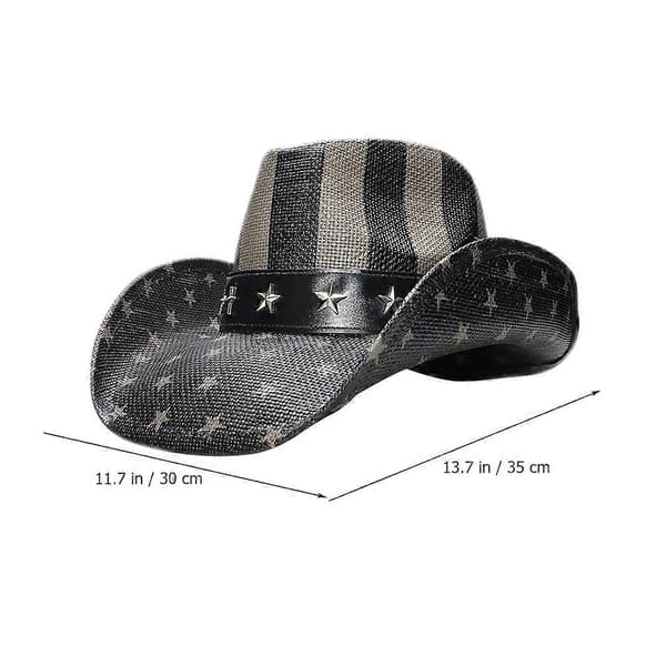 Vintage Hat Western Style Unisex Pool Lounging Adjustable Brim Straw Material 35x30cm 1-pack