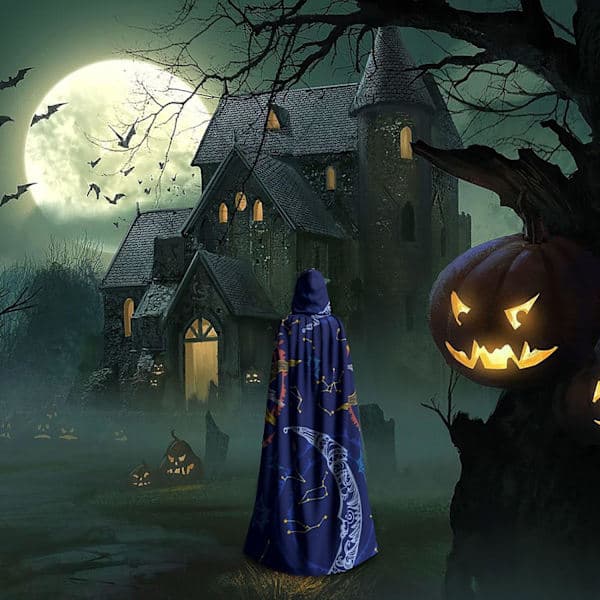 YETTA YANG Halloween Hætteklædt Kappe til Voksne Mænd Kvinder Julehætter Kappe Cosplay Kostumer Blå Stjerne Måne One Size