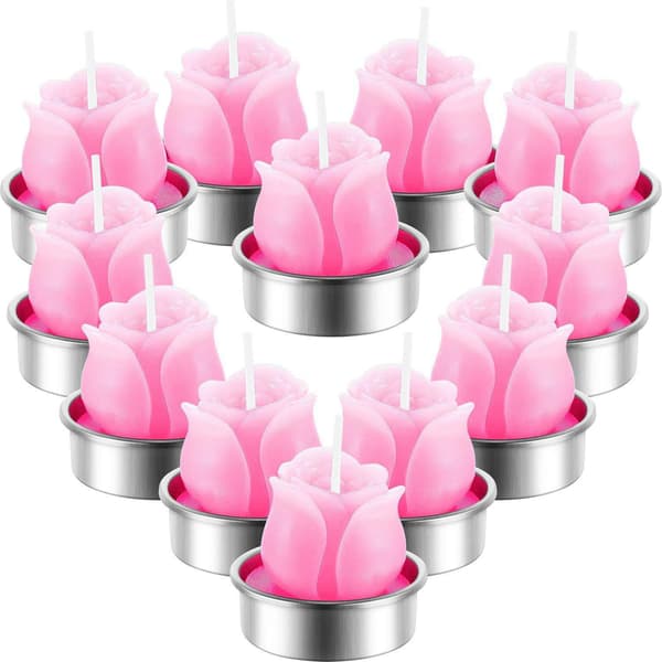 12 Valentinsdag Rose Telys, Håndlagde, Delikate Roselys
