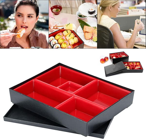 Matboks, Bento Box, Snack Box, Bento Matboks, Fem Rom, 27×21×6 cm, Laget av ABS Matkvalitetsmateriale