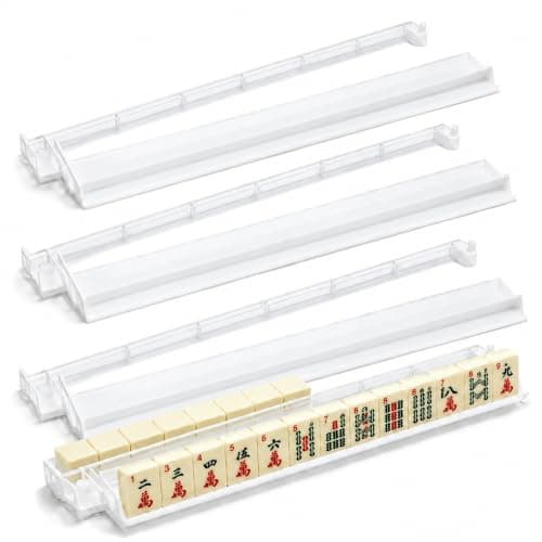 American Mahjong Racks with Pushers – Set of 4, Easy to Push and Move for Smooth Play (White) White