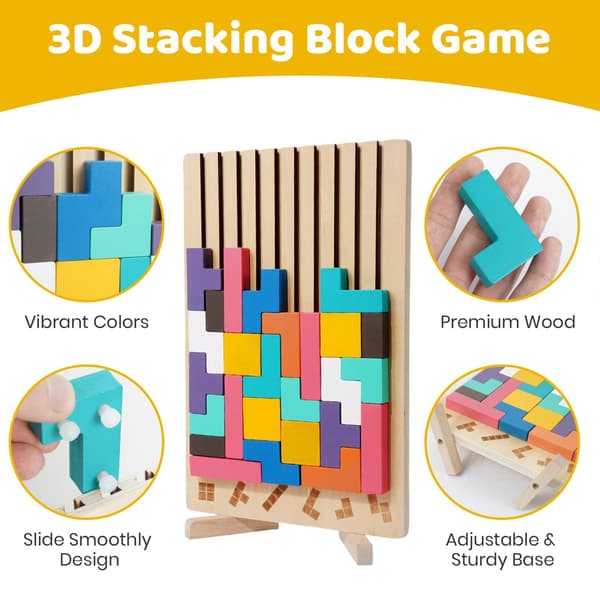 Montessori Brain Blocks Trästaplingsleksaker för barn 3D Tetris Pussel