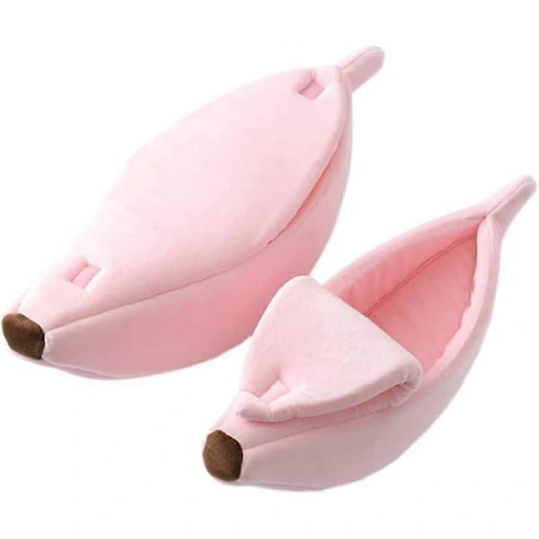 1 stk Kreativ Bananformet Sengehus Varm Katteseng, Blød Dyrebur Seng Gemmested Hule til Indendørs Katte (M, Rosa)