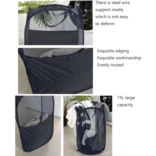 Foldable Laundry Basket 75L Large Laundry Hamper Foldable, Portable Foldable Laundry Baskets