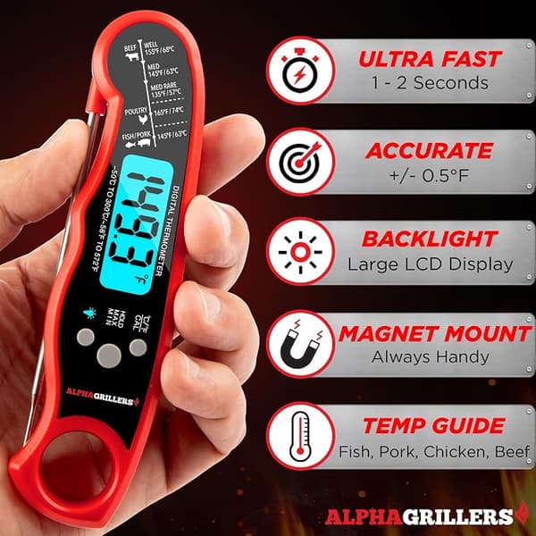 Alpha Grillers digitalt steketermometer – lynraskt matlagningstermometer for matlaging og grilling – profesjonell kjøkkengave