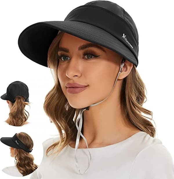 Solhatter for kvinner UV-beskyttelse Bred brem 2 i 1 Avtakbart visir Sommer Strandhatt Dame Sammenleggbar Golfhatt db