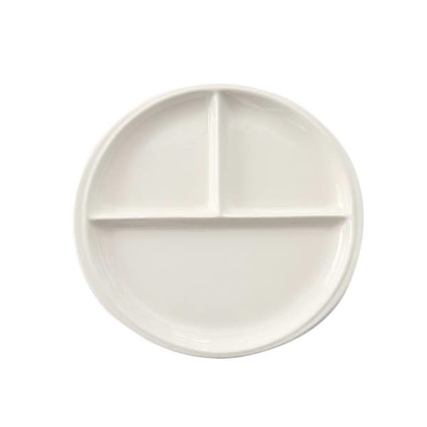 20 cm Bone China Plate Simple Porcelain Plate Three Compartment Breakfast Steak Round Ceramic Tableware Home Decor (Random Style)