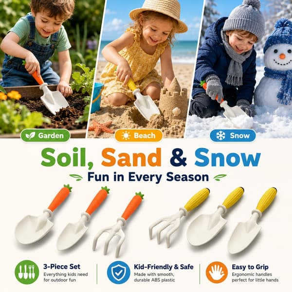 Hage, strand, sand og snø verktøysett for barn, mais 3-delt sett Corn Three pc Set