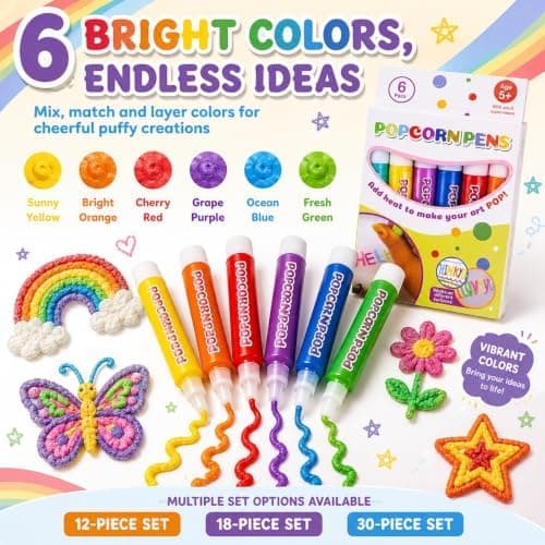 Popcorn-penner 3D Puffy Bubble Tegnekunstsett Varmeaktivert maling 12 stk 12PCS